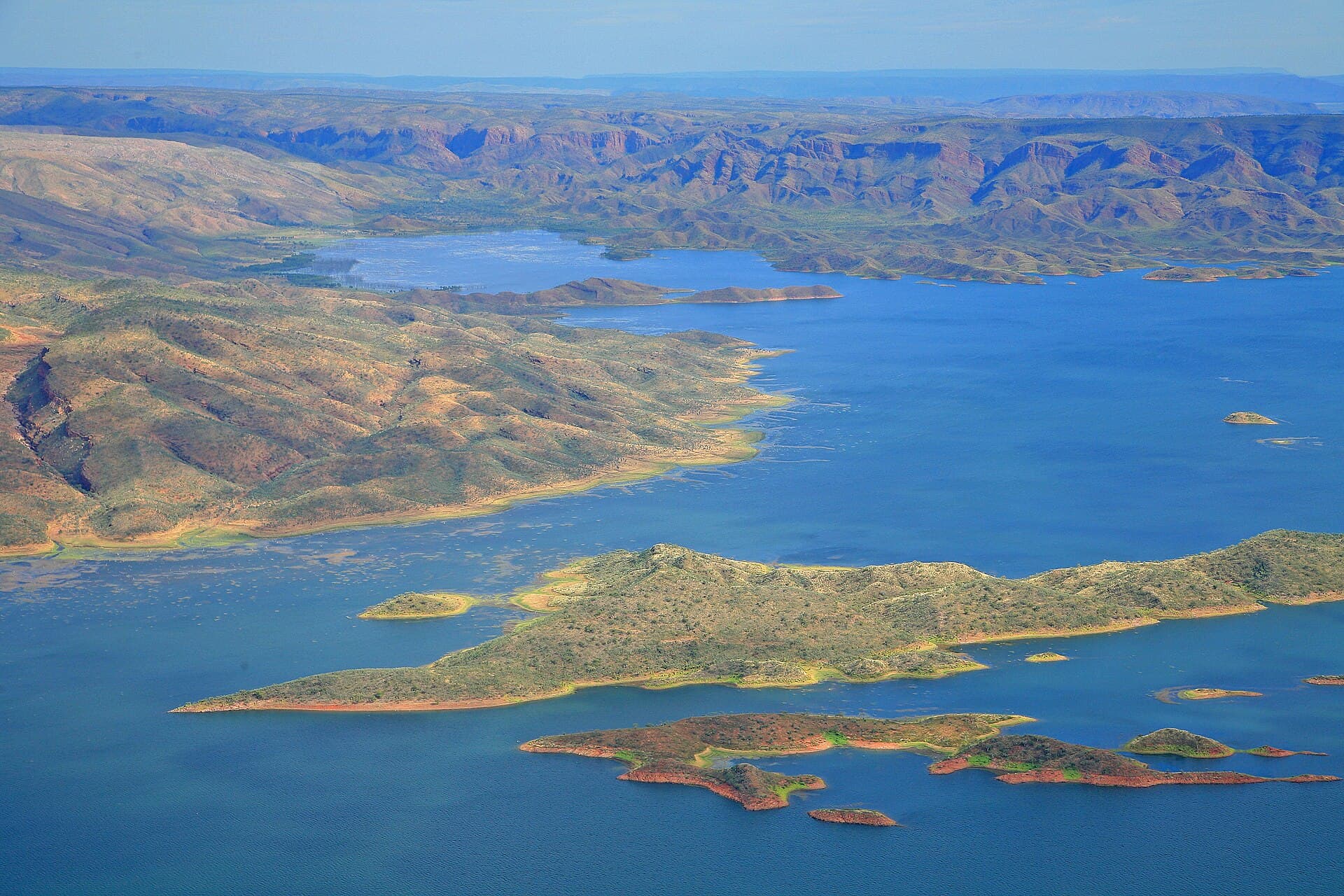 Lake Argyle shoreline and rocky islands created by the Ord River Dam.