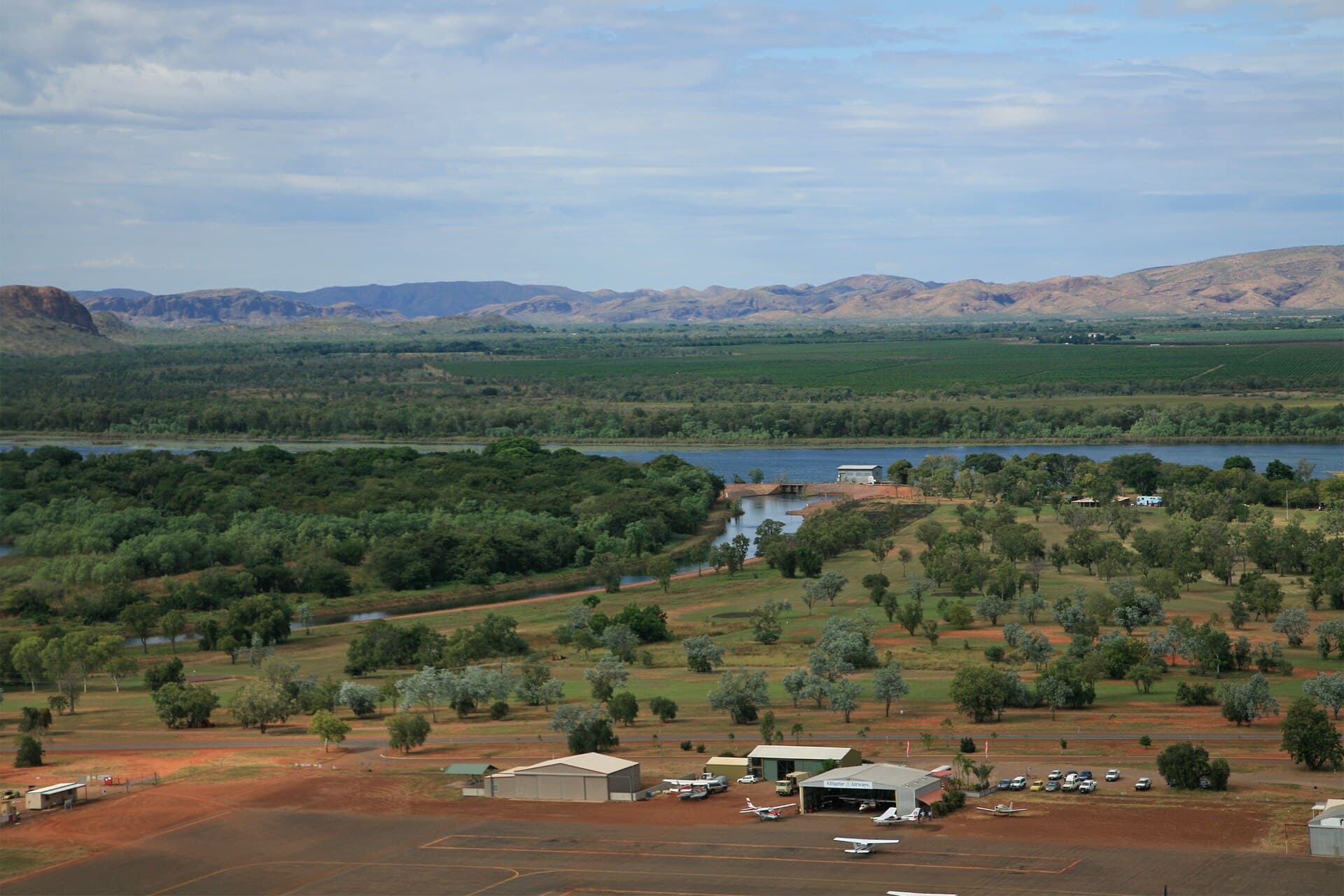 Kununurra street trees and East Kimberley town light late in the day.