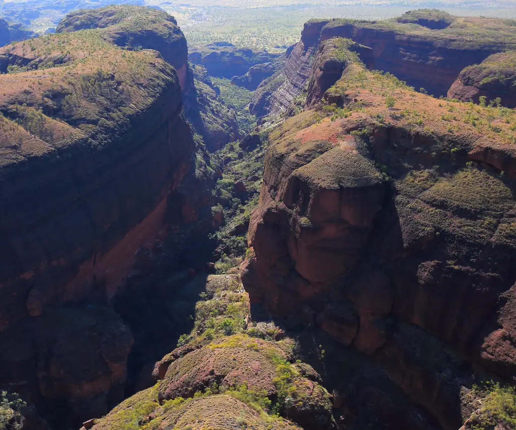Aerial view of a gorge cutting through the Bungle Bungle Range
