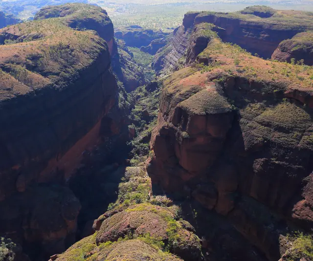 Aerial view of a gorge cutting through the Bungle Bungle Range