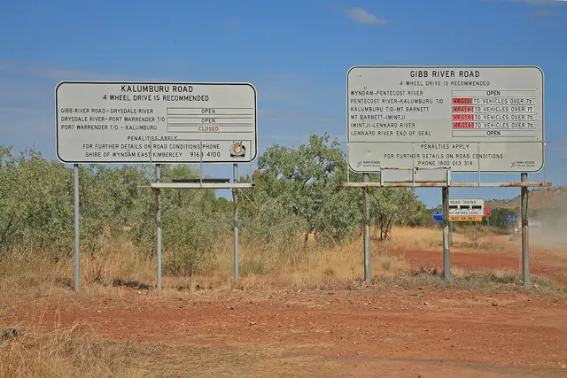 Information signs at the start of the Gibb River Road in the Kimberley