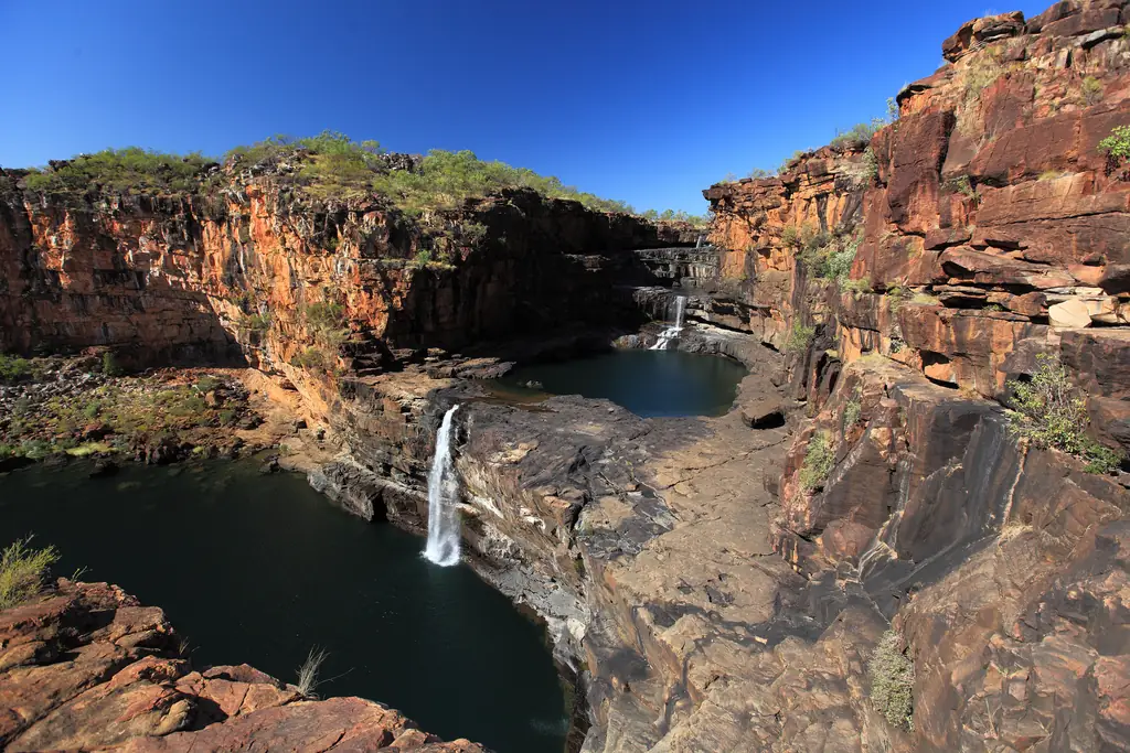 Mitchell Falls cascading over tiered rock in the dry season