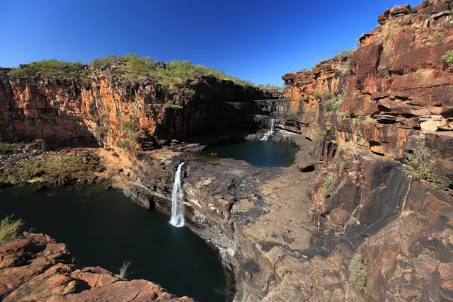 Mitchell Falls cascading over tiered rock in the dry season
