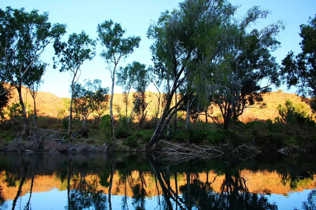 Hills reflected in the still water of the Ord River near Kununurra